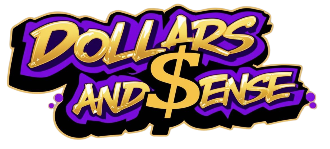 A graffiti-style logo in purple and gold that reads "Dollars and Sense", with the 'S' of sense designed to look like a dollar sign and reiterate financial literacy programs